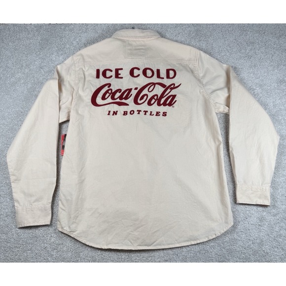 Coca-Cola Other - Coca Cola American Needle Shirt Coke Long Sleeve Collared L Creme Embroidered